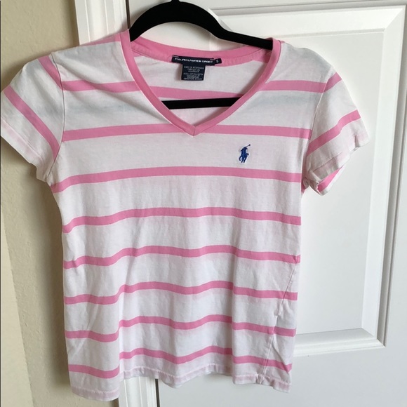 Polo Ralph Lauren v neck shirt - pink and white - Picture 1 of 3